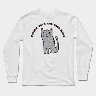 Coffee cats and yoga mats funny yoga and cat drawing Long Sleeve T-Shirt